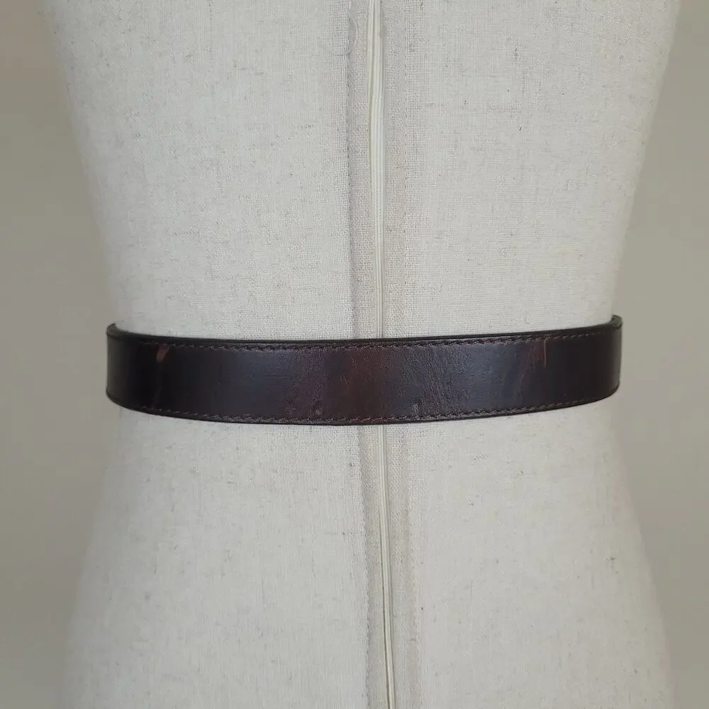 Brown Leather Belt Medium Western Ornate Cross Buckle Cowgirl Boho Rodeo Ornate